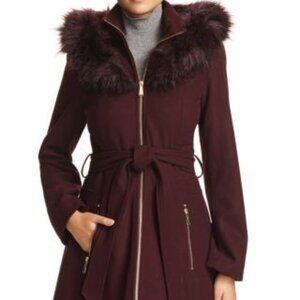 Laundry by Shelli Segal Faux Fur Trim Wool Coat Size Medium – Plum/Burgundy NWOT